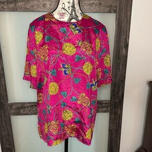 Vintage Vibrant Pink and Gold Patterned Top